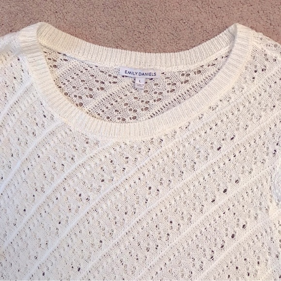 Emily Daniels White Knit Sweater Women Size Large Pullover Open Lightweight Knit - Picture 2 of 8